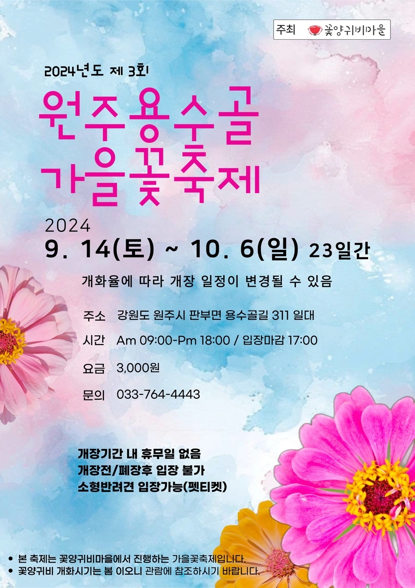 가을 향기 가득한 꽃축제 개막…원주 용수골 가을꽃축제 개최