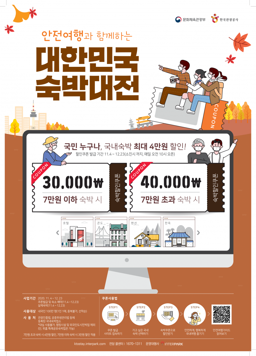 100만명 대상 숙박 할인쿠폰 선착순 배포…11월 4일부터 재개, 총 100만장
