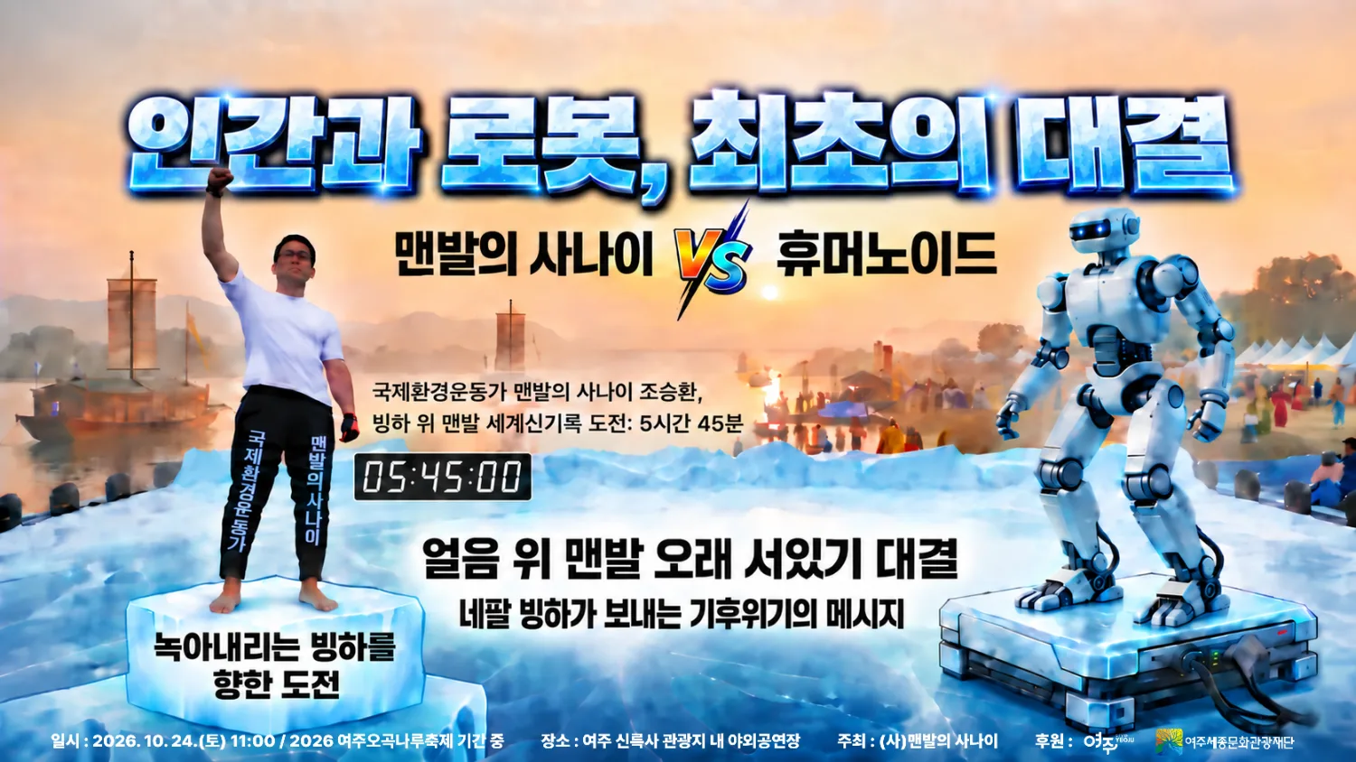맨발의 사나이 조승환 씨가 얼음위에서 로봇과 세기의 대결을 펼친다